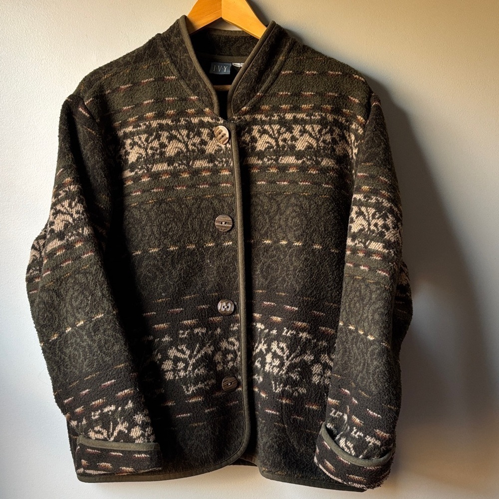 Vintage IVY Black and Cream Patterned Teddy Jacket size XL
